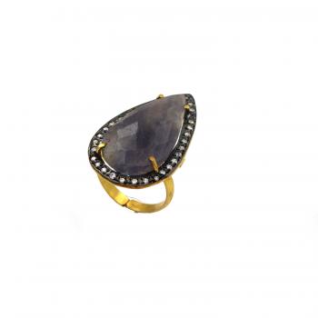  Natural iolite and CZ Seated Two-Tone Plated Ring 